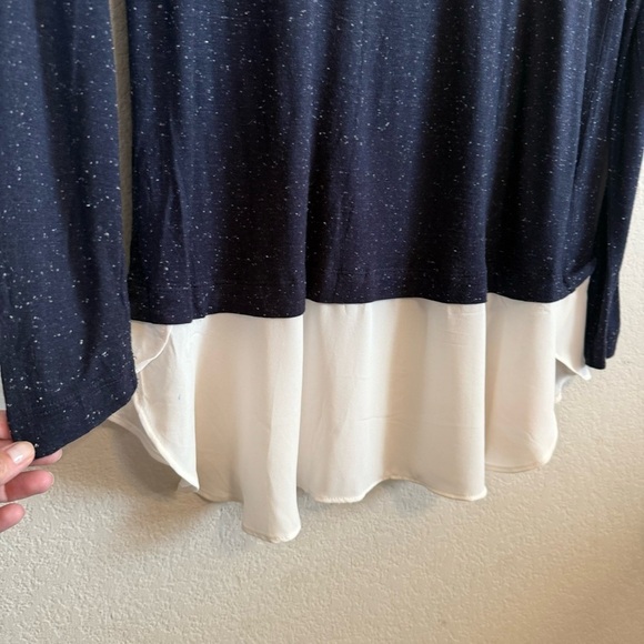 LOFT Navy Blue Speckled Chiffon Layered Look Long Sleeve Shirt Top Size Medium - Picture 6 of 10
